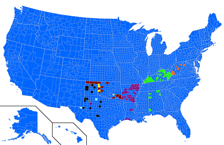 Resultat av de demokratiska primärvalen 2012 per län (eller motsvarande). Barack Obama Randall Terry Darcy Richardson John Wolfe, Jr. Jim Rogers Oförbunden Keith Judd Bob Ely Inga röster