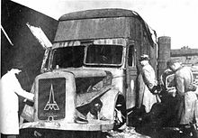 Un modelo de furgón de gas Magirus-Deutz utilizado por los nazis para matar a los prisioneros en Chelmno