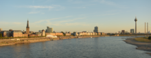 Düsseldorf on the Rhine with old town and harbor