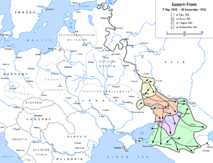 Caz albastru: Avansurile germane din 7 mai 1942 până la 18 noiembrie 1942   până la 7 iulie 1942   până la 22 iulie 1942   până la 1 august 1942   până la 18 noiembrie 1942  
