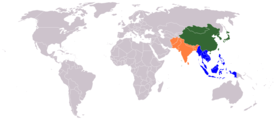 O imagine a "lumii orientale" definită ca "Extremul Orient", formată din trei blocuri culturale care se suprapun: Asia de Est, Asia de Sud-Est și Asia de Sud.  