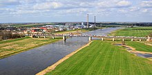Freight train (car transport) on Elbe bridge Torgau