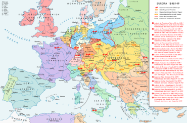 Centres of the revolutionary uprisings of 1848/1849 in Europe