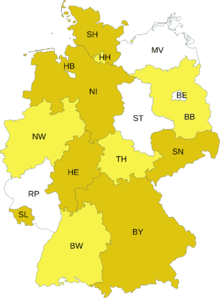 Countries in which the FDP was in the state parliament in October 2011 as a member of the state government as an opposition party