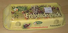 Breakfast happiness - a word with three ü - on an egg carton