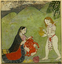 Shiva and Parvati bathing their son Ganesha. Kangra miniature, 18th century. Allahabad Museum, New Delhi.