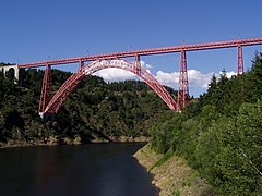 The Garabit Viaduct is a wrought iron truss arch bridge.