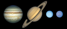 Los planetas exteriores: De izquierda a derecha: Júpiter, Saturno, Urano y Neptuno  