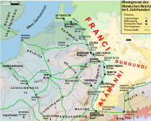 Northwestern Gaul and the Rhine and Danube borders of the Roman Empire at the time of Emperor Julian († 363)