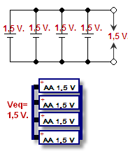 Batterie collegate in parallelo - mostrate in uno schema e in un disegno