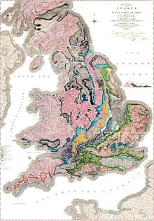 Smithova slavná geologická mapa části Velké Británie z roku 1815