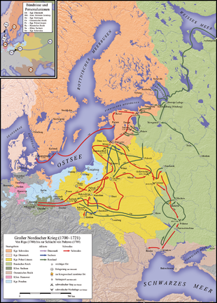 Description of the campaigns during the first phase of the war from the outbreak of the war in 1700 to the turn of the war as a result of the Battle of Poltava in July 1709.