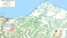 Kort over slaget, 23.-26. oktober. Sumiyoshis styrker angriber i vest ved Matanikau (til venstre), mens Maruyamas 2. division angriber Lunga-perimeteren fra syd (til højre)  