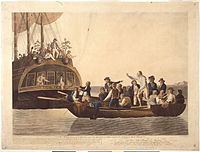 Maleri, der viser mytteriet på Bounty den 28. april 1789.  