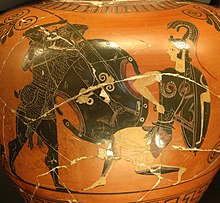 Herakles och en amazoninna på en amfora, omkring 530 f.Kr.-520 f.Kr.  