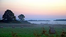 And from the meadows the white mist rises wonderfully