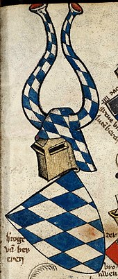 Coat of arms of the Dukes of Bavaria in the Armorial Gelre, 1369-1414
