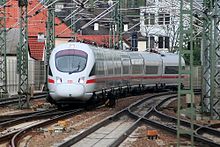 An ICE T tilts in a curve in front of the north station Ingolstadt