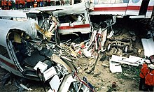 Accident site in Eschede - Remains of the ICE 884 "Wilhelm Conrad Röntgen