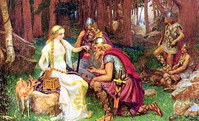 Zeii nordici erau muritori. Numai mâncând merele lui Iðunn puteau spera să trăiască până la Ragnarök. Imagine de J. Penrose, 1890.  