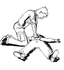 Un homme qui fait des compressions thoraciques.