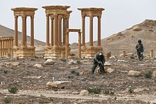 Russian troops searching for booby traps and mines in April 2016