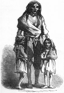 Eine Zeichnung von Bridget O'Donnell und ihren beiden Kindern während der Hungersnot