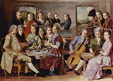 The Family Remy af Januarius Zick, ca. 1776, med billard blandt andre selskabsaktiviteter  