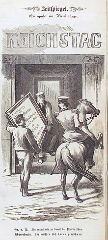 "The Reichstag is haunted": caricature on Chancellor Otto von Bismarck rejecting the establishment of federal ministries.