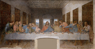 Această pictură îl prezintă pe Iisus în centru la Cina cea de Taină. A fost pictat de Leonardo da Vinci între 1495 și 1498.