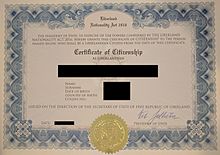 Intyg om medborgarskap i Liberland
