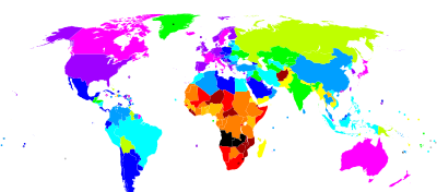 CIA World Factbook 2008 Estimaciones de la esperanza de vida al nacer (años).      más de 80 77,5-80 75-77,5 72,5-75 70-72,5 67,5-70 65-67,5      60-65 55-60 50-55 45-50 40-45 menos de 40 no disponible