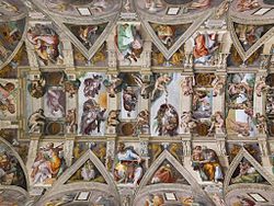 Michelangelo je poslikal strop Sikstinske kapele. Delo je nastajalo skoraj štiri leta (1508-1512).