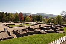 Exposed foundation walls of the Roman fort