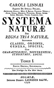 Carolus Linnaeuse 1798. aastal avaldatud peateose tiitelleht. See teos on kaasaegse taksonoomia alus. See on kirjutatud ladina keeles
