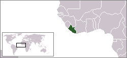 Liberia in green compared to Africa.