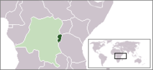 Ruanda-Urundi (verde scuro) raffigurato all'interno dell'impero coloniale belga (verde chiaro), 1935.