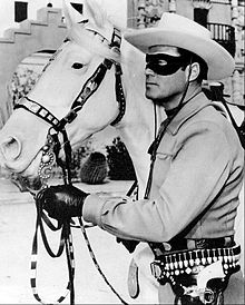 Clayton Moore som The Lone Ranger med sin hest Silver