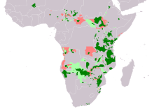 Distribution of the African elephant: Year round occurrence Probable year-round occurrence Population probably extinct Resettlement areas