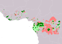 Distribution of the forest elephant: Year round occurrence Probable year-round occurrence Population probably extinct