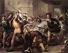 Perseus taistelee Phineusta ja hänen seuralaisiaan vastaan, Luca Giordano (noin 1670).