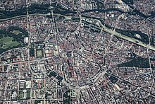 Aerial view of the center of Munich (view to the east)