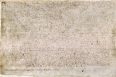 Magna Charta (Velká listina), první dokument, kterým byla založena ústava Spojeného království.