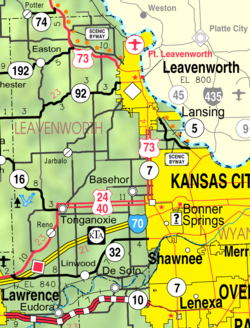 Mapa del KDOT del condado de Leavenworth de 2005 (leyenda del mapa)  