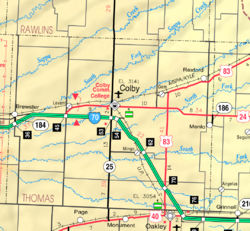 Mapa de 2005 del condado de Thomas del KDOT (leyenda del mapa)