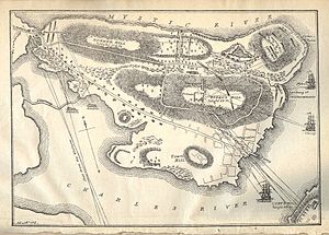 Sketch of the battlefield on the Charleston Peninsula and the deployment of troops on June 17. George E. Ellis (1875)