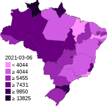 Distribution of confirmed cases by state and frequency per 100 thousand population