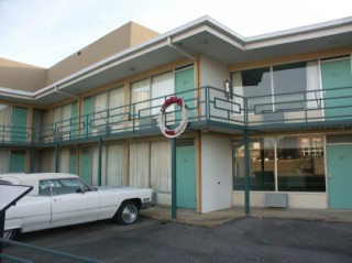 The motel where King was murdered (now a museum). The wreath marks the spot where King was shot