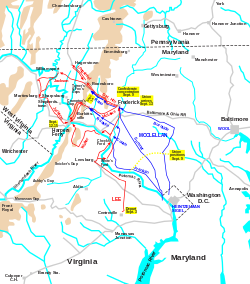 Mapa kampanii 1862 roku w Maryland podczas amerykańskiej wojny secesyjnej