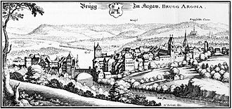 Brugg in 1642: depiction by Matthäus Merian in the Topographia Helvetiae, Rhaetiae et Valesiae